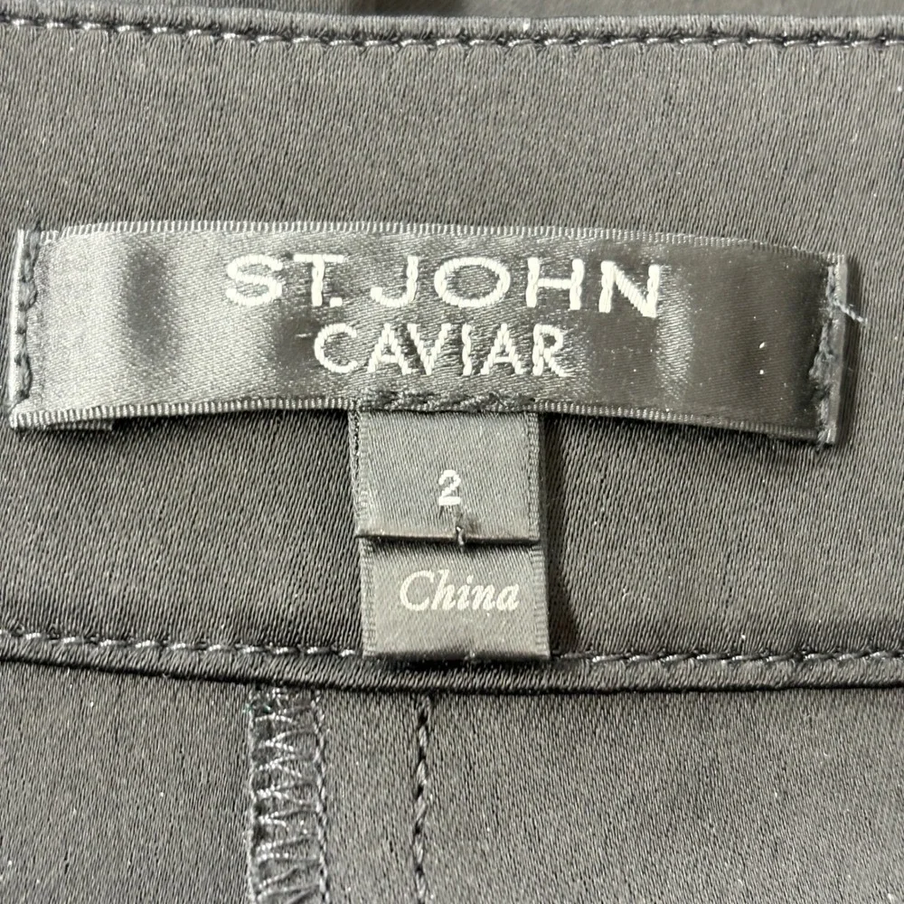 St. John Caviar Women Pants 2 Black Emma Satin Straight Leg Side Zip Luxury - Picture 6 of 15